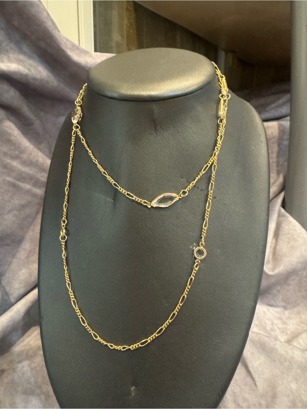 Bezel Clear Gold Tone Layered Link Necklace with Clear Stone Accents